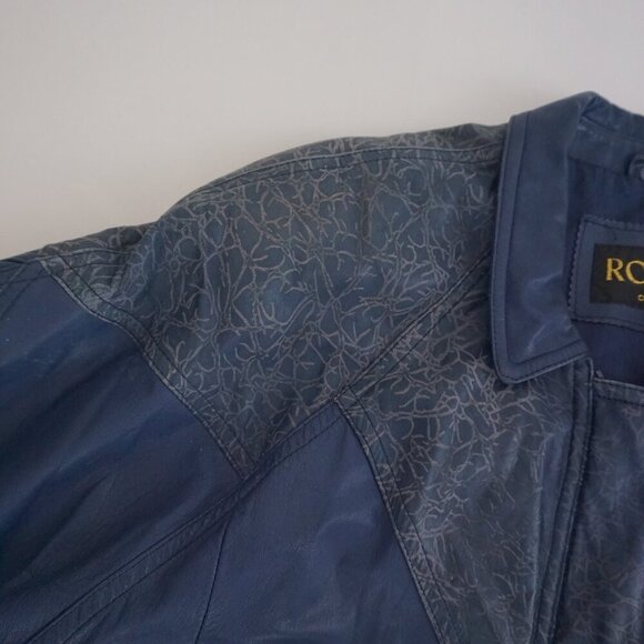 Vintage Roxy Collection Blue 100% Leather Zip Up Bomber Jacket 8 - Picture 12 of 16